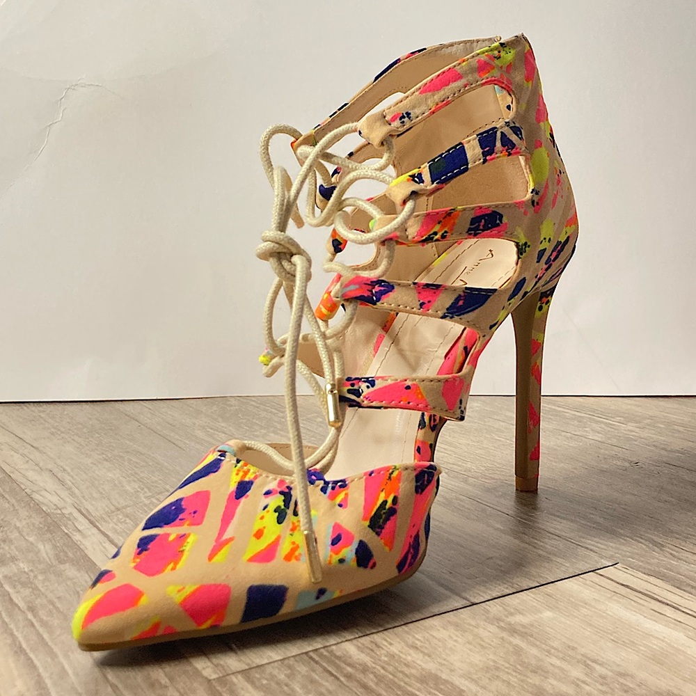 Neon Lace-up Heels